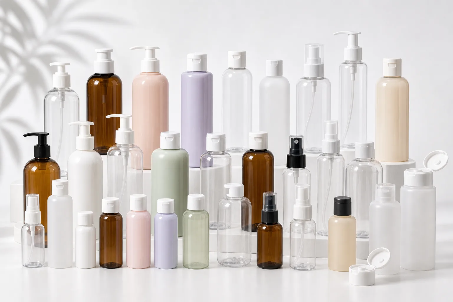 plastic skincare bottle supplier range with PET PP toner lotion mist and cleanser bottles