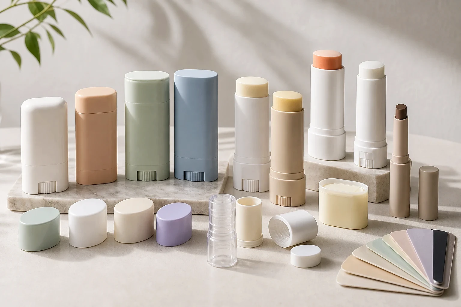 Beauty stick packaging product range for supplier shortlist and stock sample review