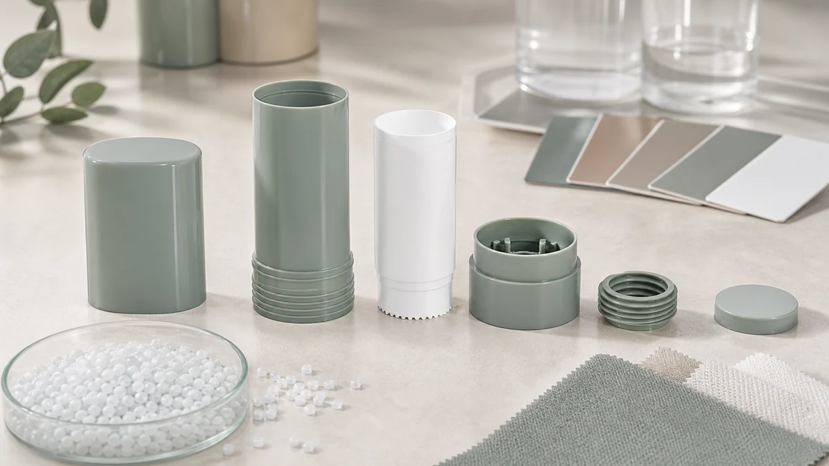 Mono Material Beauty Stick Packaging  PP, Refill and MOQ product samples with packaging components and procurement review mat