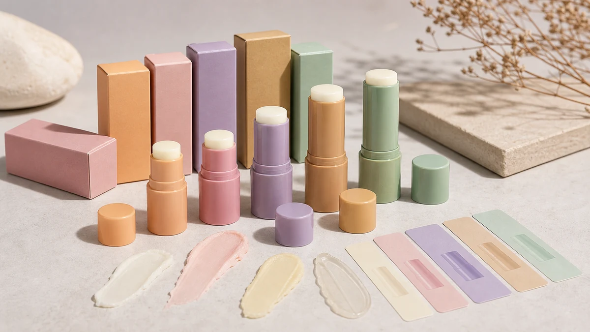 Small Beauty Stick Packaging  Compact Sizes, MOQ and Formula Fit product samples with packaging components and procurement re