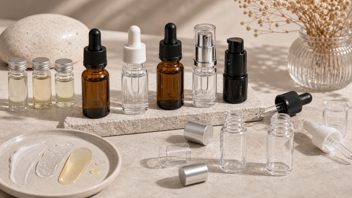 15ml Glass Bottle for Skincare  Dropper, Pump and Finish Options product samples with packaging components and procurement re