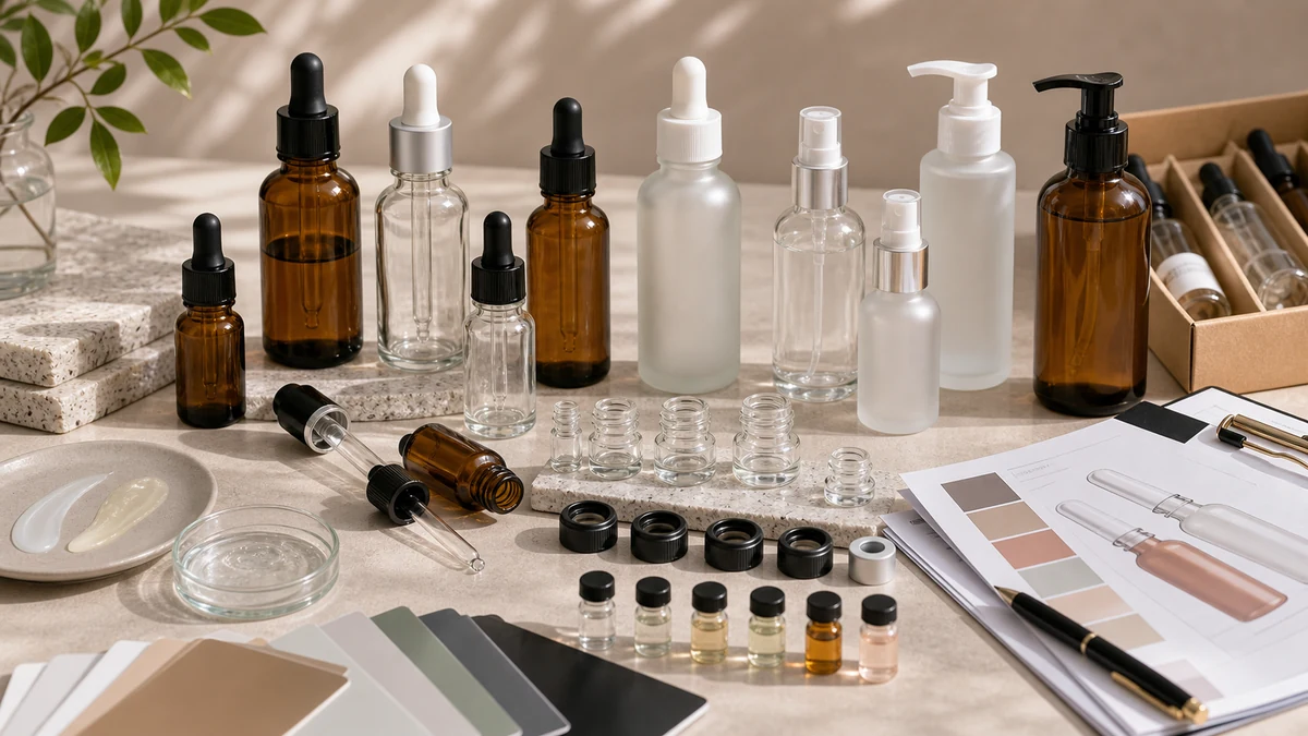 How to Choose Glass Bottles for Skincare  Dropper, Pump, MOQ and Testing product samples with packaging components and procur