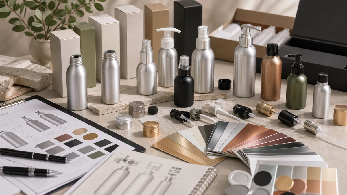 Custom Aluminum Bottles for Skincare  Sizes, Finishes and MOQ product samples with packaging components and procurement revie