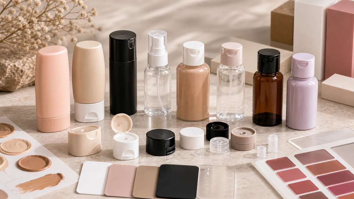 Plastic Bottles for Makeup  PET, PP, Caps and MOQ product samples with packaging components and procurement review materials