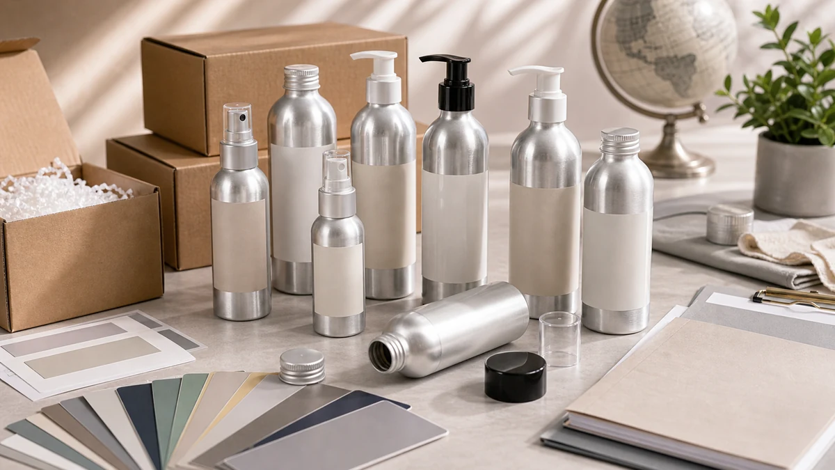 USA Aluminum Bottle for Skincare  Sizes, Closures and MOQ product samples with packaging components and procurement review ma