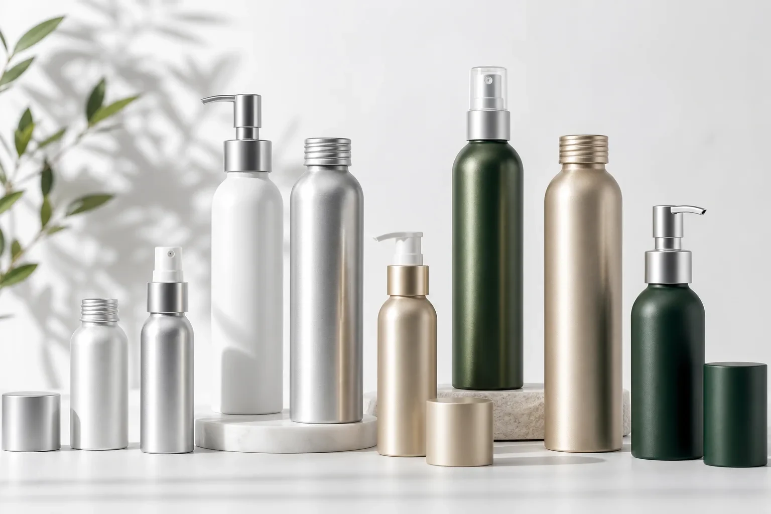 Custom aluminum skincare bottle sizes, closures and color finish options for quotation review