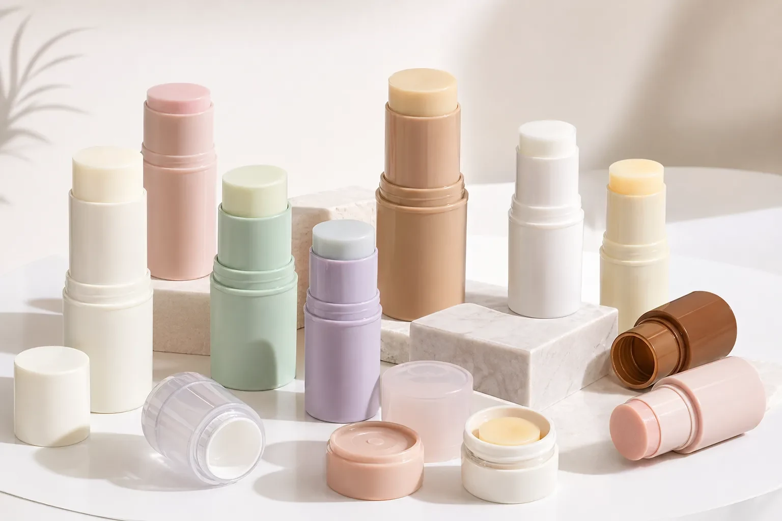Small beauty stick packaging formats for travel-size sunscreen, balm and makeup stick projects