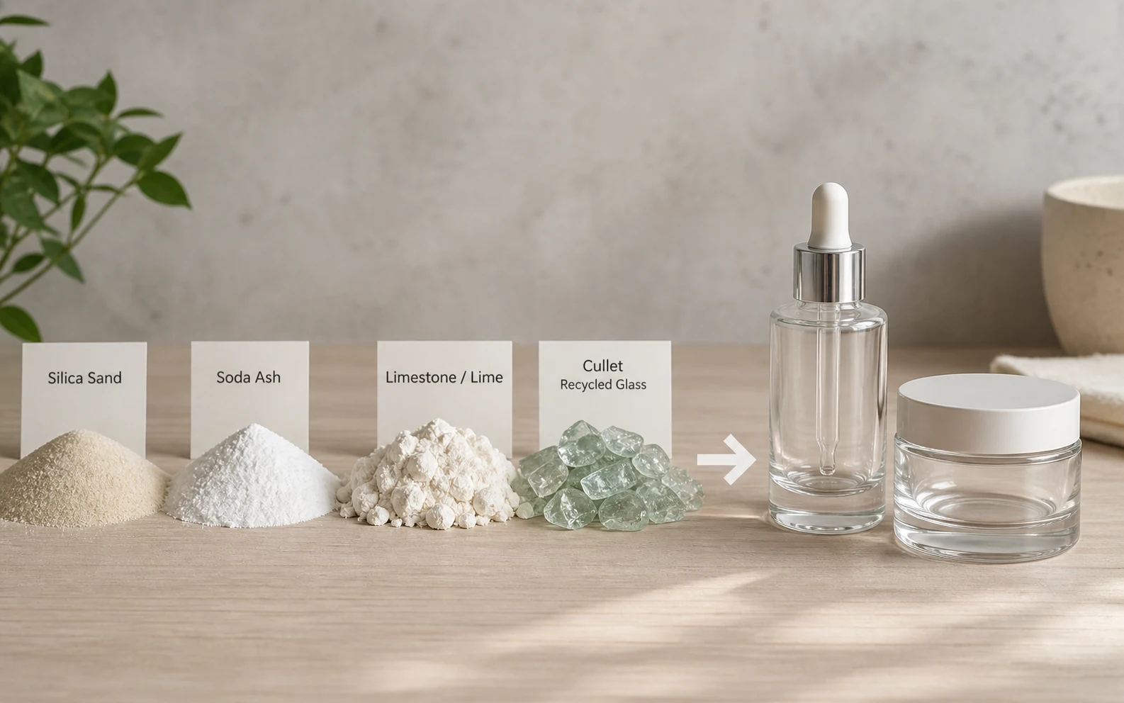 Glass packaging material composition samples for cosmetic containers