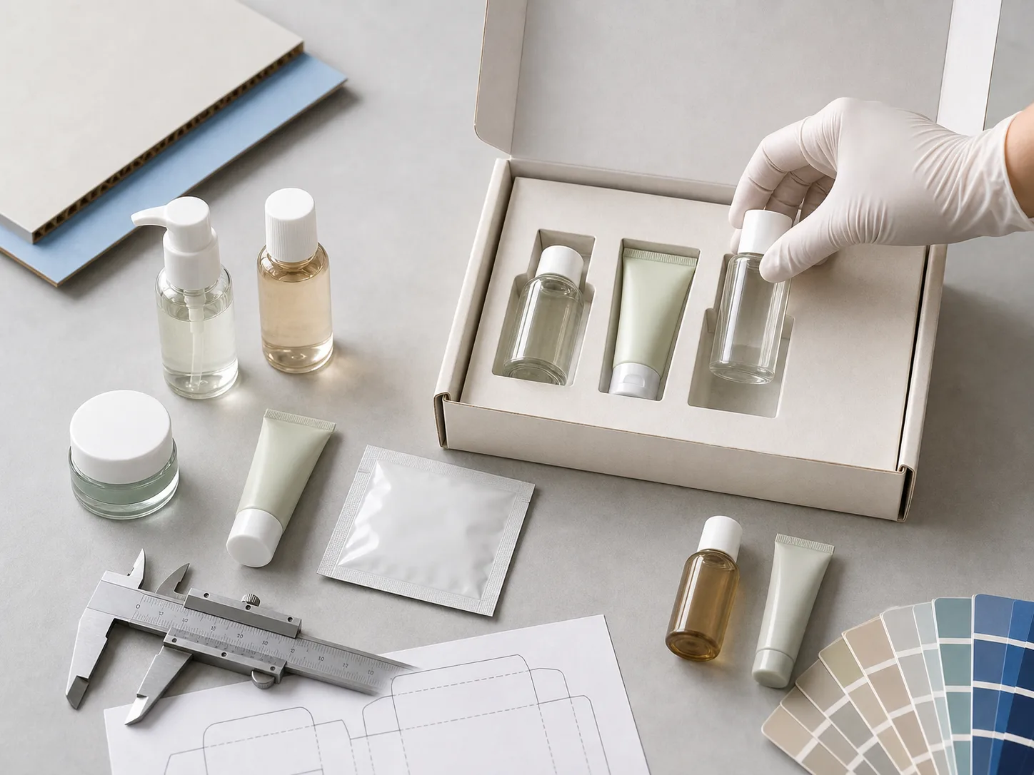 Filled cosmetic sample packages and discovery-set insert under review